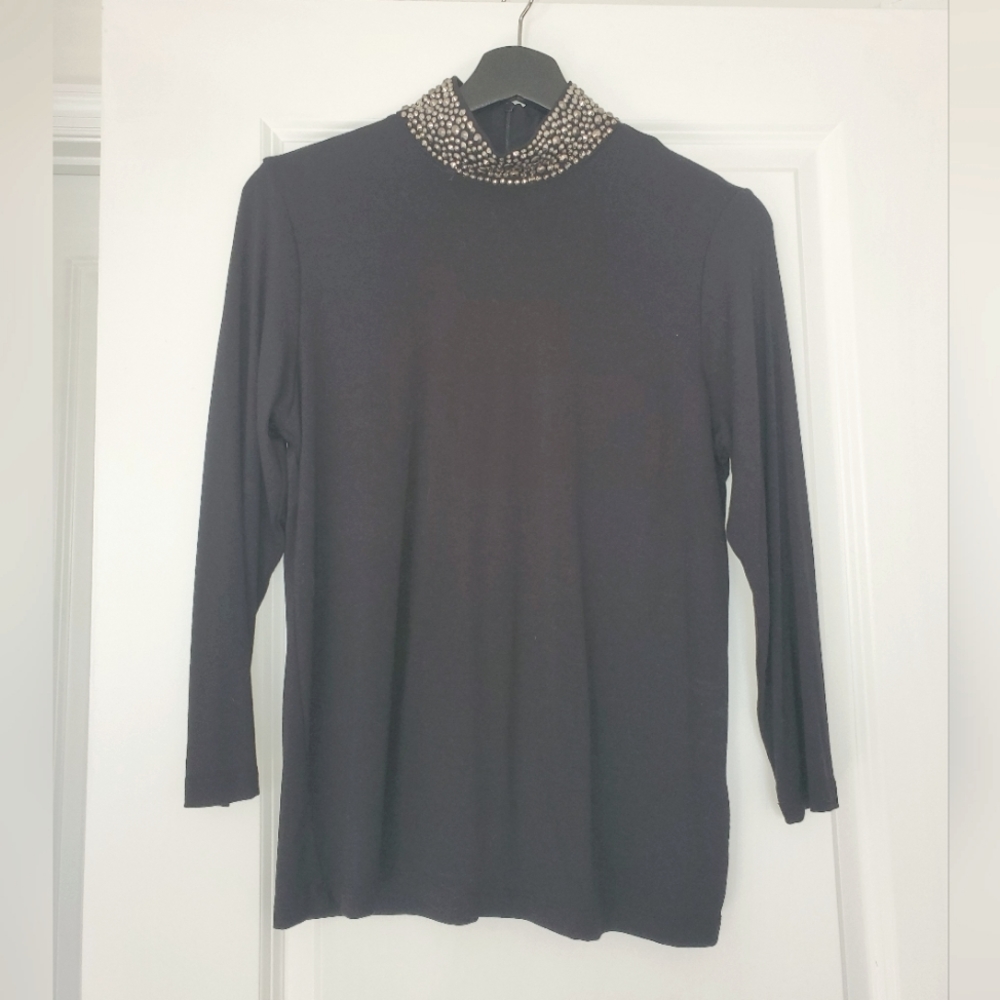 L'agence Embellished Turtleneck 3/4 Sleeve Size Large